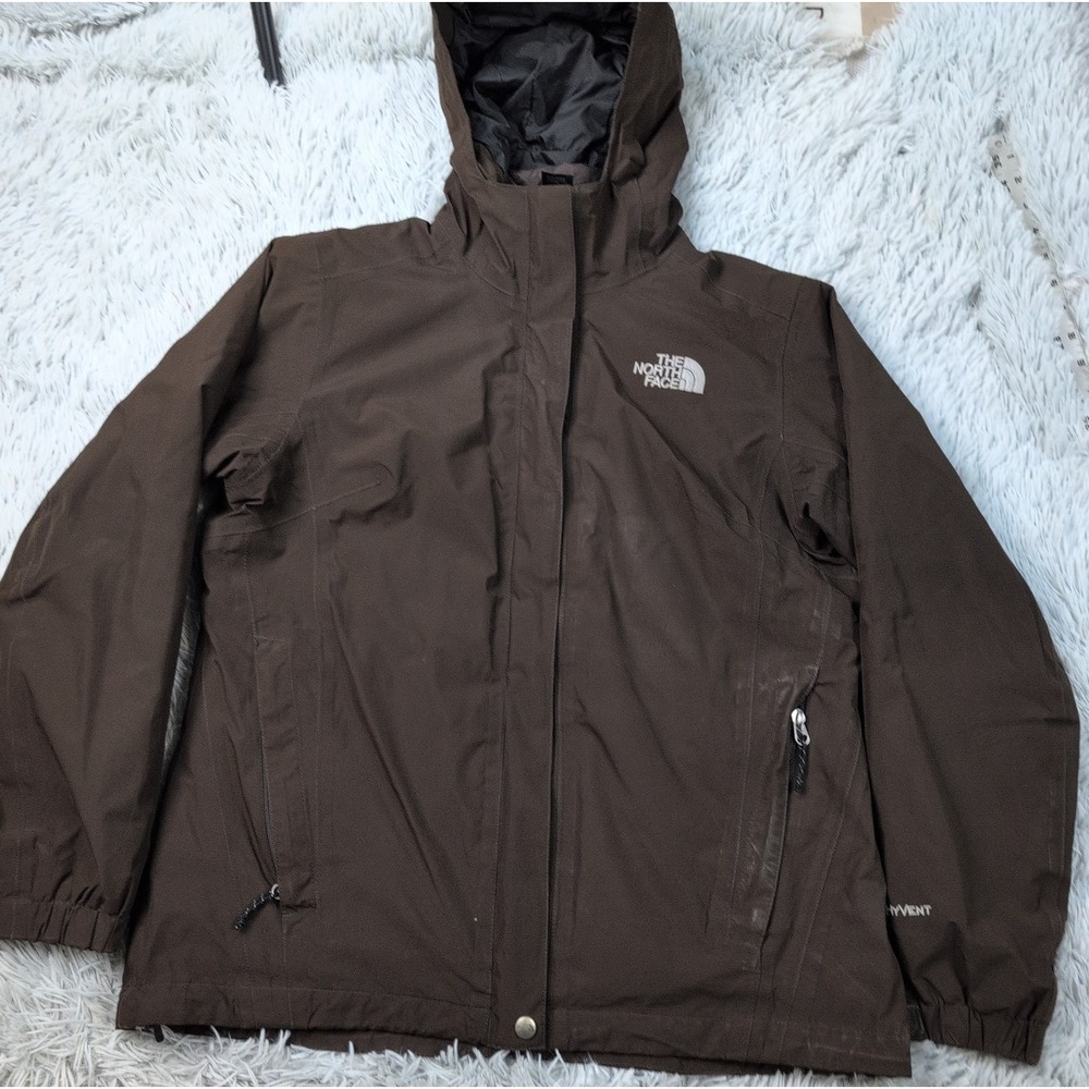The North Face Jacket Womens L Brown Hoodie Hyvent Zip Up Removable Liner